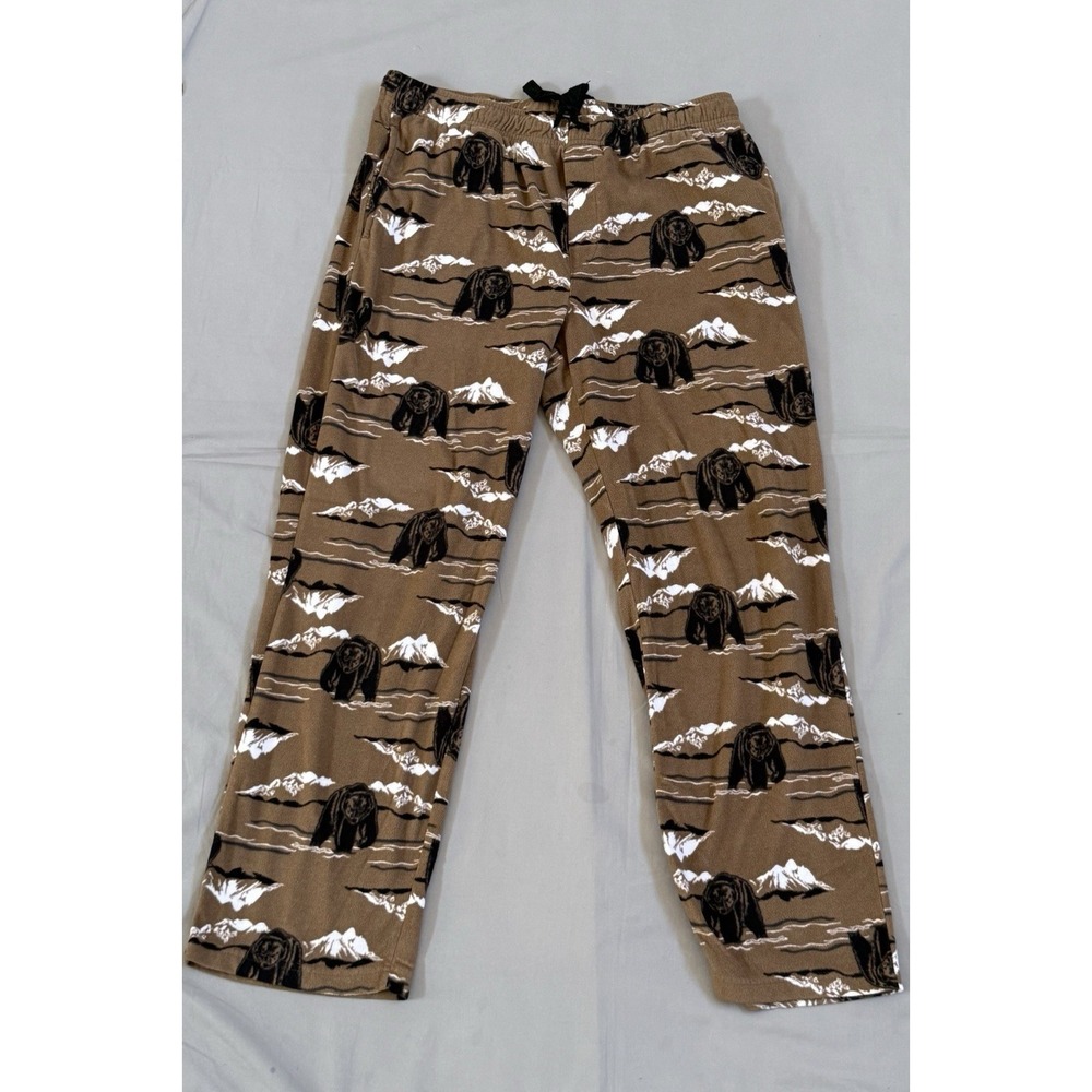 Croft & Barrow Mens Fleece Pajama Pants Brown Grizzly Bear Mountain Print Large